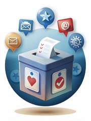 Sticker - Close-Up Frame of Interconnected Ballot Boxes with Policy Icons � Dynamic Election Concept for Stock Photos, Perfect for Campaign Messaging