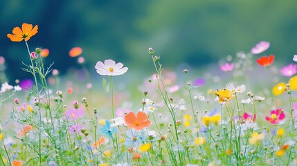 Poster - Vibrant Wildflower Meadow in Spring Sunshine