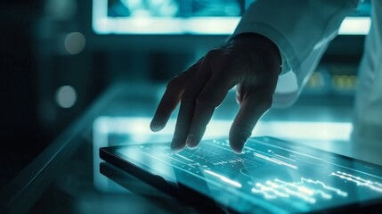 Poster - A person is touching a tablet with a finger