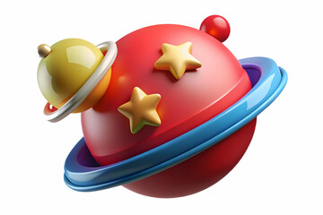 Wall Mural - Whimsical 3D Santa's Space Themed Decorations: Vibrant Close-Up of Planets and Stars Icon on White Background