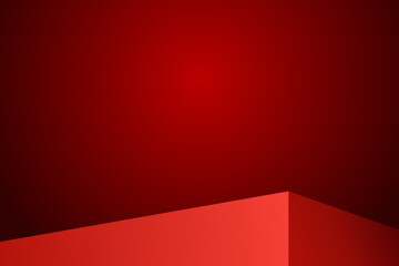 Wall Mural - the corner of the red table with light shining down, blank red product studio background, stage, pod