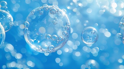 Poster - A blue background with many bubbles in the air