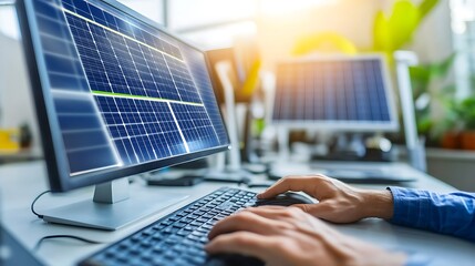 Aufkleber - Engineer Designing 3D Solar Panel Model on Computer