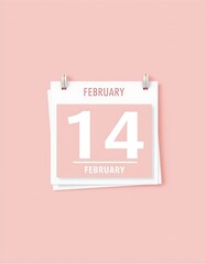 Hanging calendar day 14 February in pink tone color  icon design illustration on pink background, Valentine day concept