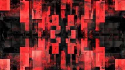 Poster - A dynamic geometric digital artwork featuring red and black patterns in overlapping mosaic tile arrangements.