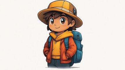 Wall Mural - Cartoon Boy Character Illustration in Adventure Outfit