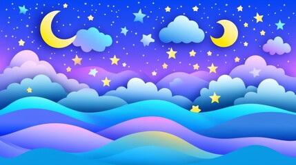 Wall Mural - A fantasy illustration of a starry night sky in space with bright stars.