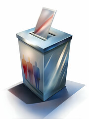 Canvas Print - Glossy Ballot Reflection Concept: Close-Up of Shiny Ballot Paper with Blurred Voters, Smooth Surface Revealing Distorted Shapes of People Casting Votes, Ample Copy Space for Democracy Messaging