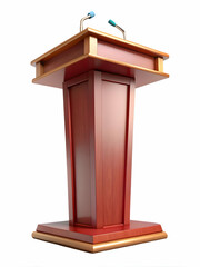 Sticker - Levitating Political Podium Concept: Close-Up of an Empty Podium Floating and Rotating, Symbolizing Political Discourse and Leadership Against a White Backdrop - Photo Stock