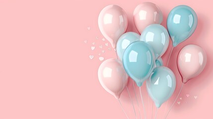 Wall Mural - A collection of pastel balloons in pink and blue against a soft pink background, evoking celebration and joy.