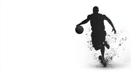 a basketball player silhouette clipart, action pose, 2D vector, solid black, isolated on white background