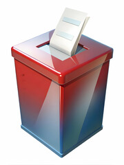 Poster - Medium Shot of Glossy Ballot Box with Policy Papers, Camera Rotates to Highlight Transparency, Ideal for Voter Education Content