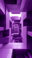 Aufkleber - Purple geometric tunnel perspective, architectural abstraction. Futuristic design and modern art concept