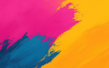 Poster - Vibrant abstract painting with striking pink, yellow, and blue colors blending harmoniously, perfect for modern art lovers and designers.