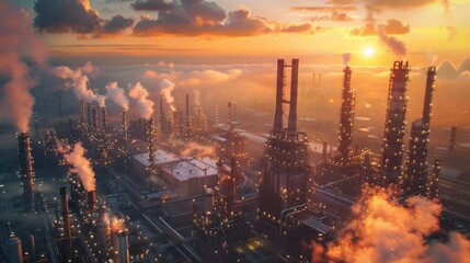 Poster - A city skyline with a large industrial area with many factories