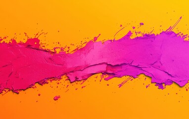 Poster - Vibrant abstract paint splash in pink over a bright orange background, perfect for creative projects and artistic inspiration.