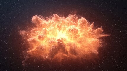 Poster - A vibrant explosion in space, showcasing fiery colors against a dark starry backdrop, creating a dramatic and captivating cosmic scene.