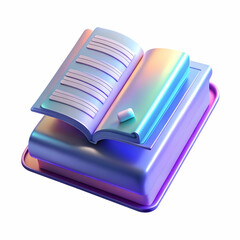 Sticker - Floating Holographic Election Laws Book: Medium Shot of Glowing Book in Space with Turning Pages Revealing Election Regulations - White Background for Copy Space