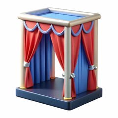 Wall Mural - Medium Shot of Voting Booth Frame with Policy Curtains Showcasing Various Policy Areas - Camera Pans Across for Detailed View on White Background