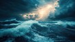 © tonstock - A dramatic storm at sea, with turbulent waves and striking lightning illuminating a dark, cloudy sky. Nature's power on full display.