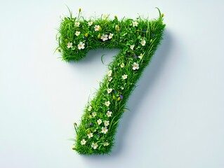 Poster - A number seven made of grass and flowers on a white background