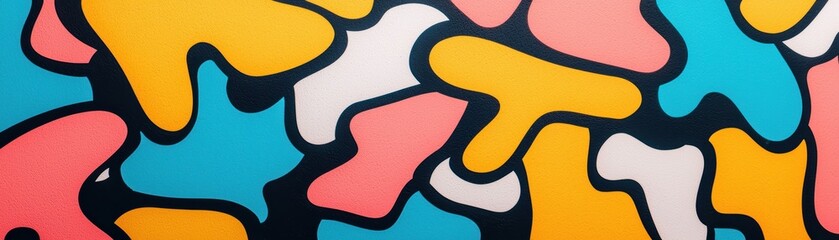 Poster - Vibrant abstract pattern with colorful shapes in playful design, perfect for modern decor or artistic projects. Bright hues create a lively atmosphere.