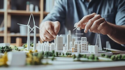 Aufkleber - Engineer Assembling Miniature Renewable Energy Plant Model