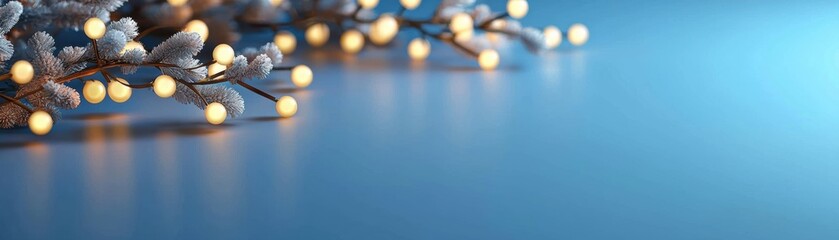 Poster - A serene composition of snow-dusted branches adorned with soft glowing lights, perfect for winter themes and festive celebrations.