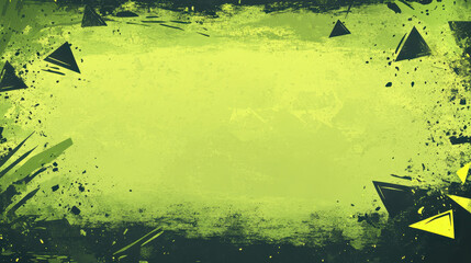 Poster - Green grunge frame with black and yellow triangle accents.