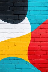 Poster - Vibrant abstract mural on a brick wall, featuring bold colors and geometric shapes that create a lively and modern artistic expression.