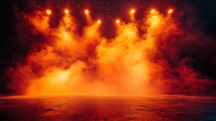 Wall Mural - Vibrant stage with dramatic lighting and colorful smoke, perfect for concerts, performances, or artistic displays, creating an energetic atmosphere.