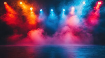 Poster - vibrant stage lighting with colorful fog creating an energetic atmosphere, perfect for concerts, eve