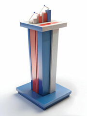 Wall Mural - Podium with 3D Graph Illustrating Rising Voter Turnout: Medium Shot for Campaign Use, Ample Space for Slogans - Photo Stock Concept