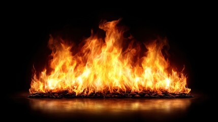Poster - Vibrant flames rise dramatically against a dark background, creating a powerful and mesmerizing visual effect that captures the essence of fire.