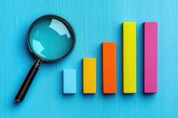 Poster - A vibrant growth chart with colorful blocks and a magnifying glass, symbolizing analysis and progress in business or education.