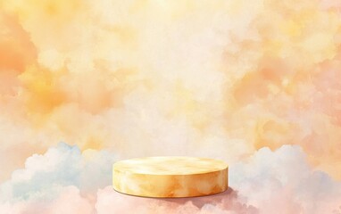 Poster - A serene, dreamy background featuring a soft circular platform amidst gentle pastel clouds, perfect for showcasing products or creative ideas.