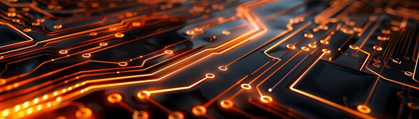 Aufkleber - Close-up view of a circuit board with intricate patterns and glowing elements, representing technology and innovation.