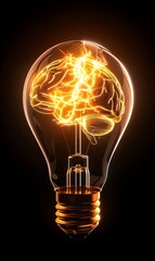 Leinwandbilder - A creative light bulb design with a glowing brain, symbolizing ideas, innovation, and intelligence in a dynamic manner.