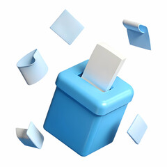 Sticker - Wide Shot of Light Blue Background with Floating White Paper Ballots in Zero Gravity - Perfect for Voter Turnout Messaging in Photo Stock Concept