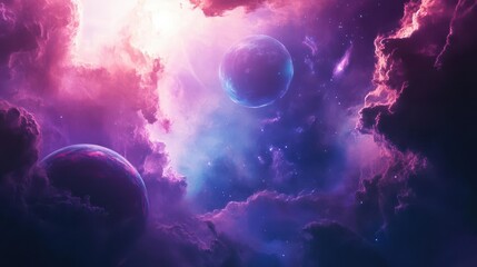 Wall Mural - surreal digital artwork of cosmic nebula with planets and stars, fantasy space landscape, vibrant co