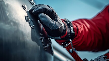 Poster - Engineer Climbing Wind Turbine Ladder During Inspection