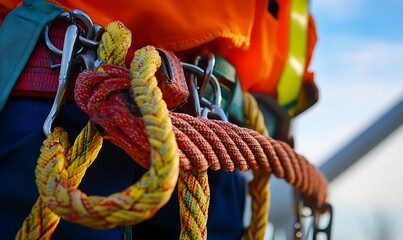 Poster - Engineer’s Safety Harness and Gear While Climbing Turbine