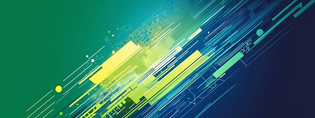 Poster - Abstract background with green and blue lines and geometric shapes.