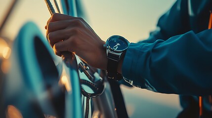 Poster - Engineer Gripping Handle with Safety Gear on Turbine