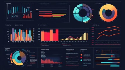Poster - A dynamic dashboard displaying various business charts and graphs, emphasizing statistical trends and visual data clarity.
