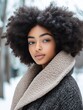 © Denis - beautiful woman in winter clothes with Afro Puff with Hair Extensionst