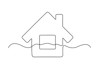 Fototapete - House icon continuous one line drawing. Isolated on white background vector illustration