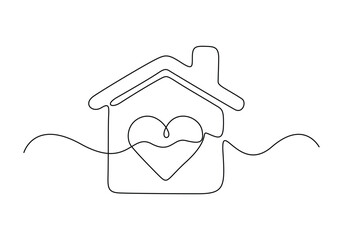 Fototapete - House icon continuous one line drawing. Isolated on white background vector illustration