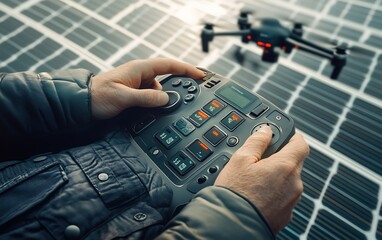 Poster - Engineer’s Fingers Operating Drone Controller Above Panels