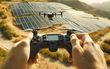Poster - Engineer’s Fingers Operating Drone Controller Above Panels